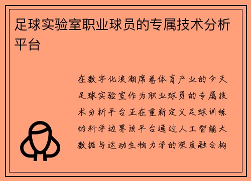 足球实验室职业球员的专属技术分析平台